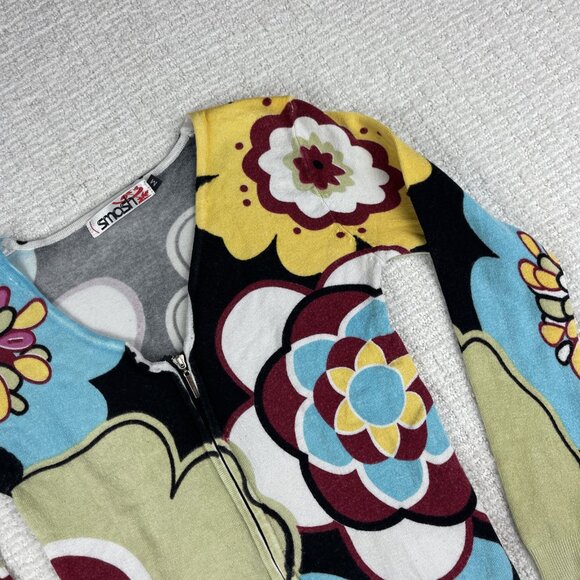 SMASH Vest Sweater Floral All over print Women Sz M Colorful print - Picture 2 of 16